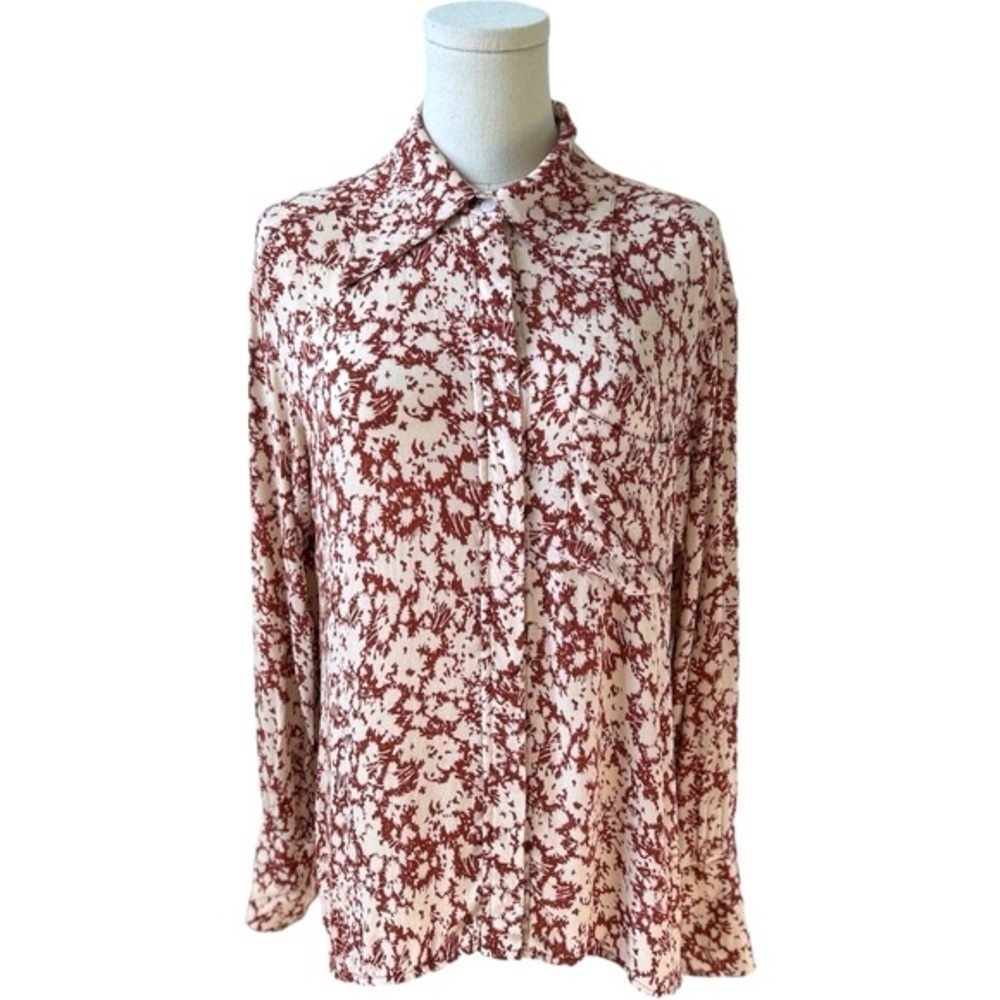 Jonathan Simkhai ✘ Floral-Print Long Sleeve Button Collared Shirt, Sienna, S - Picture 2 of 8